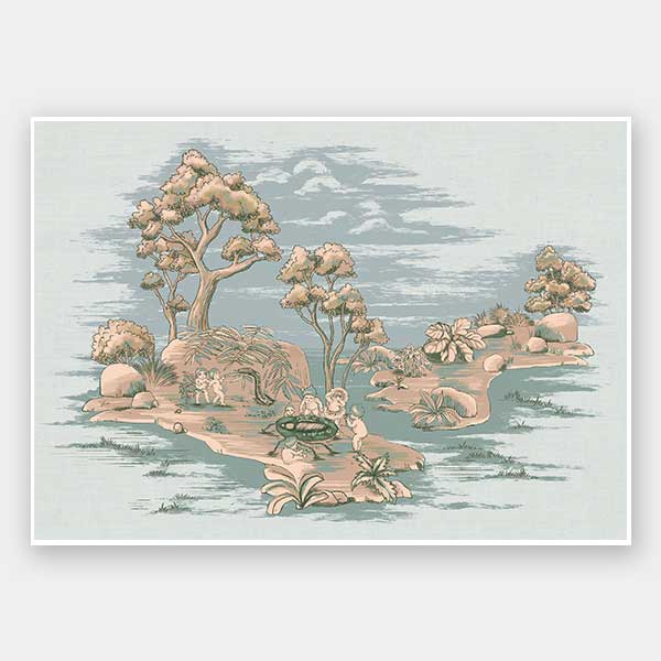 Picnic by the Billabong Light Blue Unframed Art Print