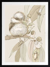 Kookaburra and Company wall art featuring a detailed kookaburra and gumnut babies in a vintage May Gibbs design from the May Gibbs II Wall Art Collection.