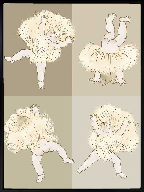 Gumnut Tumbles wall art featuring playful gumnut babies tumbling in a whimsical May Gibbs design from the May Gibbs II Wall Art Collection.