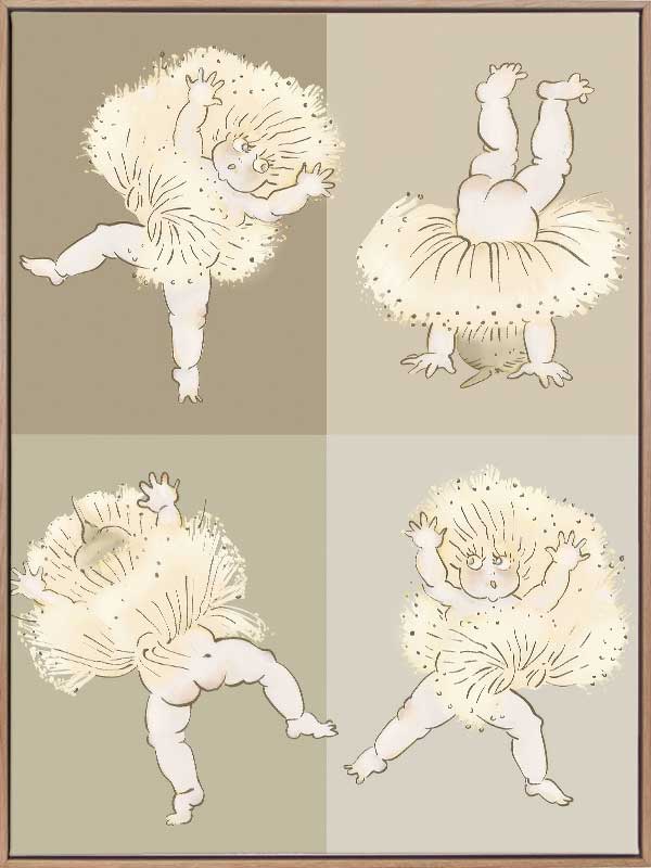 Gumnut Tumbles wall art featuring playful gumnut babies tumbling in a whimsical May Gibbs design from the May Gibbs II Wall Art Collection.