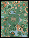 Vibrant circular composition with multicoloured dots and rings in aqua, olive, and coral set on a sage green background. From the Maria Watson-Trudgett collection with Urban Road.