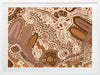 Earth-toned abstract painting with layered shapes, linear elements, and intricate dotwork in terracotta, white, and pink. From the Maria Watson-Trudgett collection with Urban Road.