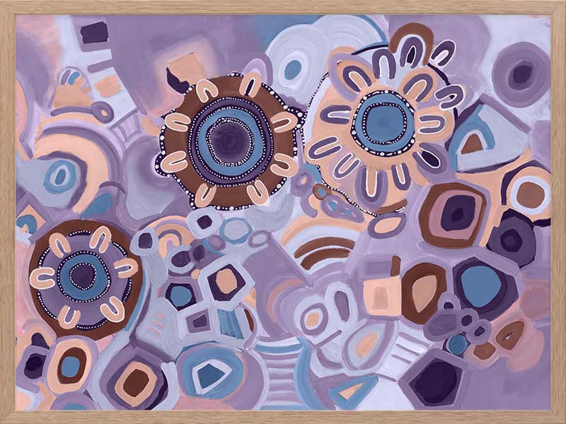 Vivid purple and pink composition featuring blooming flower shapes, geometric tiles, and layered brushstrokes. From the Maria Watson-Trudgett collection with Urban Road.