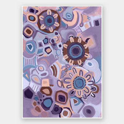 Vivid purple and pink composition featuring blooming flower shapes, geometric tiles, and layered brushstrokes. From the Maria Watson-Trudgett collection with Urban Road.