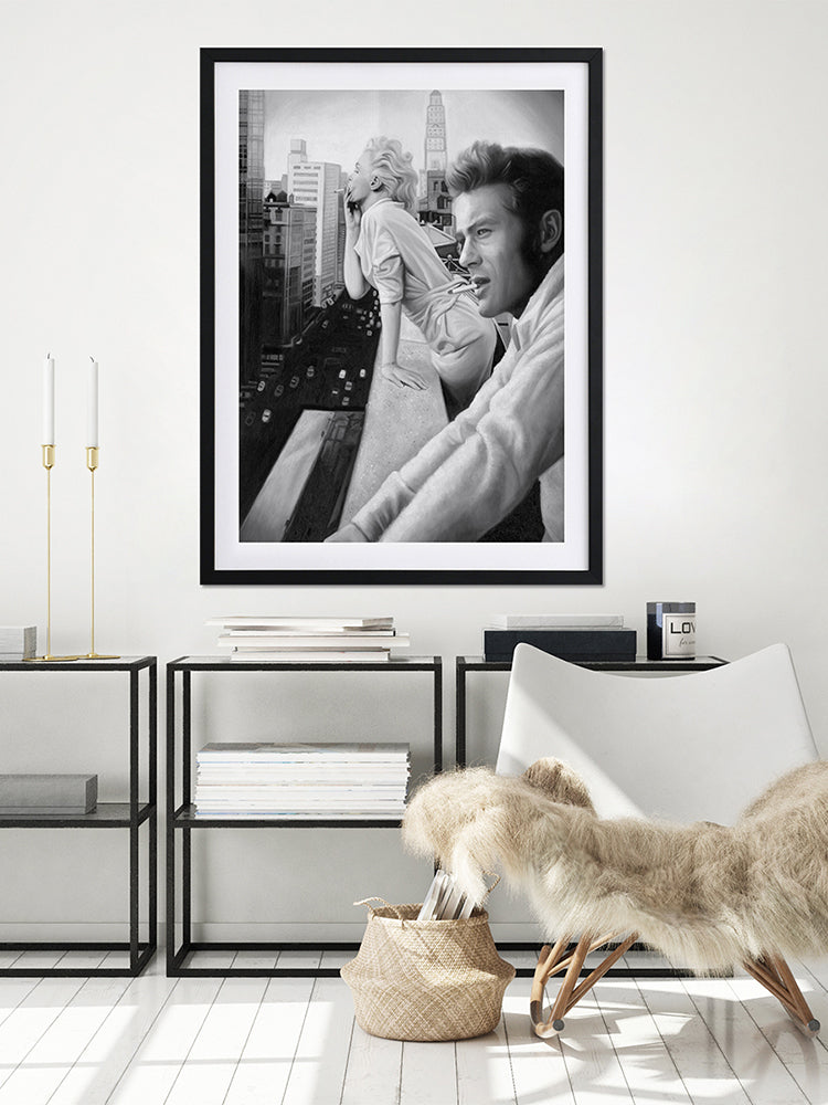 James and Marilyn Mono Poster Framed Art Print | Lifestyle