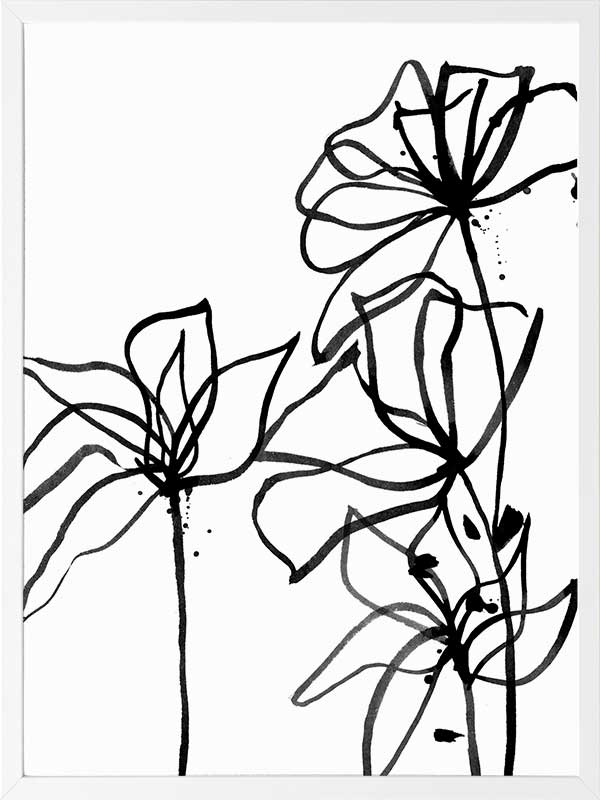 Ink Flowers I Poster Framed Art Print