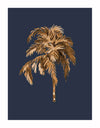 The Golden Palm III Unframed Art Print by Urban Road features a detailed brown watercolor palm tree set against a dark blue backdrop, capturing a tropical summer vibe and the signature Golden Palm Poster aesthetic.