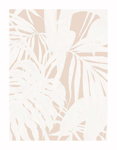 Beige and white tropical leaves overlap in the Urban Road Neutral Palms I Unframed Art Print, featuring palm and monstera foliage for a soft, abstract botanical look.