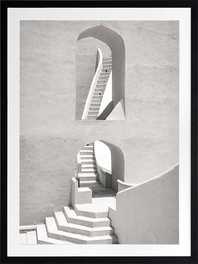 Winding Staircase Grey Poster Framed Art Print