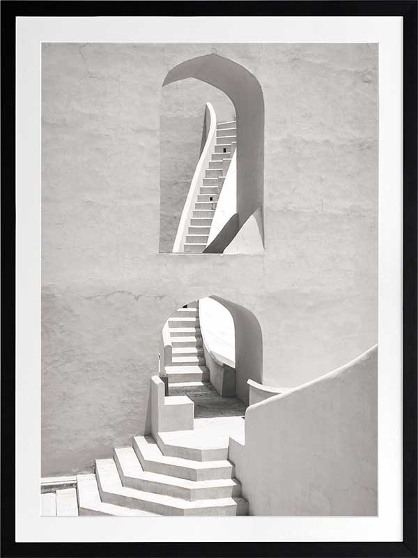Winding Staircase Grey Poster Framed Art Print