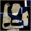 Modern abstract artwork featuring overlapping beige and navy-blue human-like forms with expressive gestures, from the Shatha collection with Urban Road.