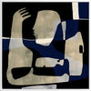 Modern abstract artwork featuring overlapping beige and navy-blue human-like forms with expressive gestures, from the Shatha collection with Urban Road.