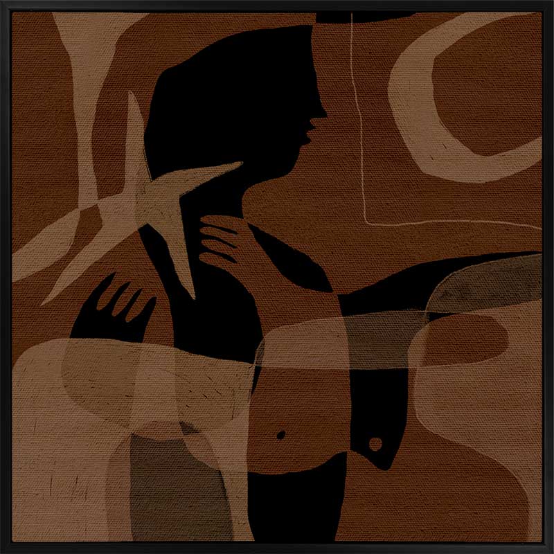 Layered brown and black silhouettes with translucent shapes and abstract hand details, from the Shatha collection with Urban Road.