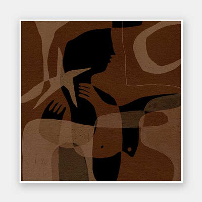 Layered brown and black silhouettes with translucent shapes and abstract hand details, from the Shatha collection with Urban Road.