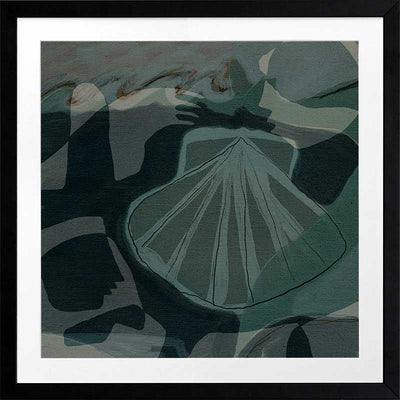 Nautical abstract art with intersecting blue shapes with a seashell as the focal point from the Shatha collection with Urban Road.