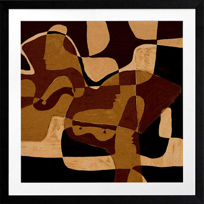 Earth-toned abstract artwork featuring layered organic forms in black, ochre, and beige with subtle linework, from the Shatha collection with Urban Road.