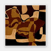 Earth-toned abstract artwork featuring layered organic forms in black, ochre, and beige with subtle linework, from the Shatha collection with Urban Road.
