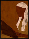 Stylised portrait of a woman with white hair reading a dark book against a warm terracotta backdrop, from the Shatha collection with Urban Road.