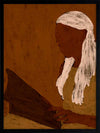 Stylised portrait of a woman with white hair reading a dark book against a warm terracotta backdrop, from the Shatha collection with Urban Road.