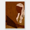 Stylised portrait of a woman with white hair reading a dark book against a warm terracotta backdrop, from the Shatha collection with Urban Road.