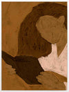 Abstracted illustration of a woman with curly brown hair in a white top reading a book in profile, rendered in warm neutral tones, from the Shatha collection with Urban Road.