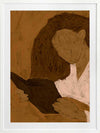 Abstracted illustration of a woman with curly brown hair in a white top reading a book in profile, rendered in warm neutral tones, from the Shatha collection with Urban Road.