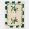 Playful palm tree illustration in green on a beige background with striped and wavy border accents, from the Shatha collection with Urban Road.