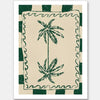 Playful palm tree illustration in green on a beige background with striped and wavy border accents, from the Shatha collection with Urban Road.