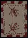 Whimsical twin palm tree design in burgundy with bold red stripes and wavy frame on a neutral backdrop, from the Shatha collection with Urban Road.