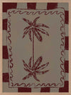 Whimsical twin palm tree design in burgundy with bold red stripes and wavy frame on a neutral backdrop, from the Shatha collection with Urban Road.