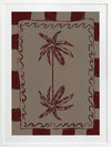 Whimsical twin palm tree design in burgundy with bold red stripes and wavy frame on a neutral backdrop, from the Shatha collection with Urban Road.