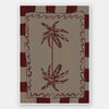 Whimsical twin palm tree design in burgundy with bold red stripes and wavy frame on a neutral backdrop, from the Shatha collection with Urban Road.
