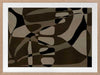 Earth-toned abstract composition with flowing organic shapes and framed negative space in black and taupe, from the Shatha collection with Urban Road.
