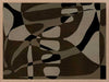 Earth-toned abstract composition with flowing organic shapes and framed negative space in black and taupe, from the Shatha collection with Urban Road.