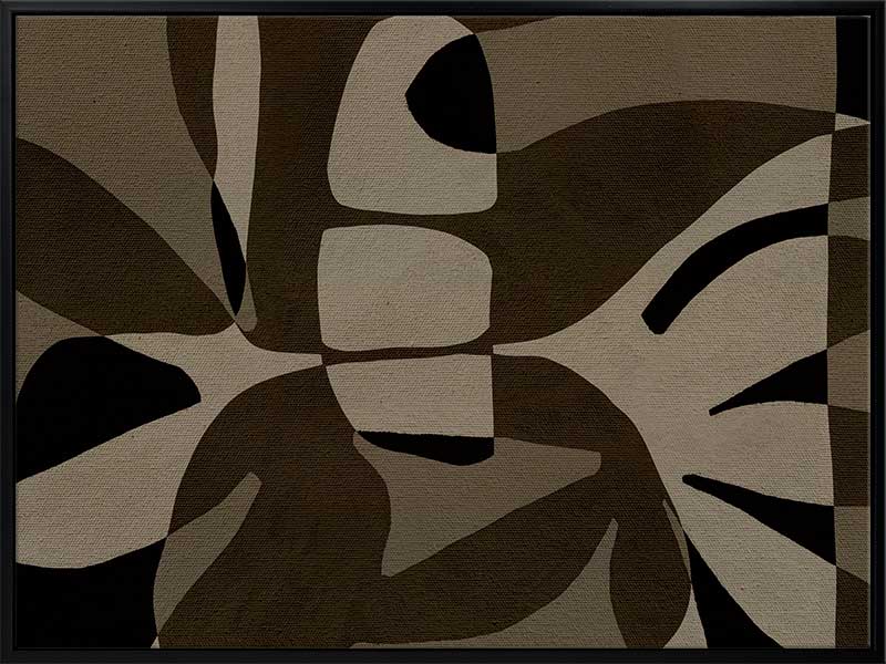 Curved, overlapping abstract forms in shades of olive, beige, and black create a sense of movement and rhythm, from the Shatha collection with Urban Road.