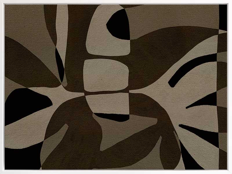 Curved, overlapping abstract forms in shades of olive, beige, and black create a sense of movement and rhythm, from the Shatha collection with Urban Road.