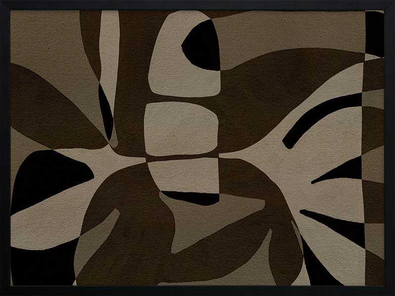 Curved, overlapping abstract forms in shades of olive, beige, and black create a sense of movement and rhythm, from the Shatha collection with Urban Road.