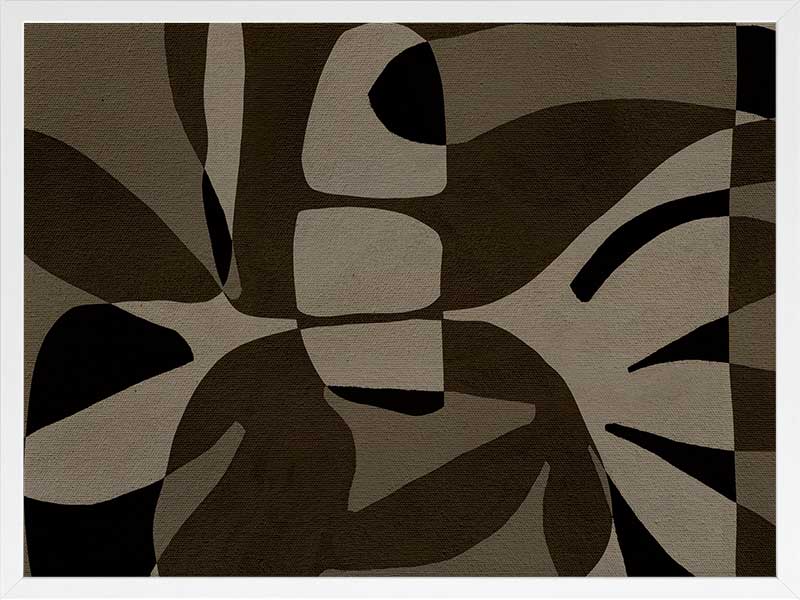 Curved, overlapping abstract forms in shades of olive, beige, and black create a sense of movement and rhythm, from the Shatha collection with Urban Road.