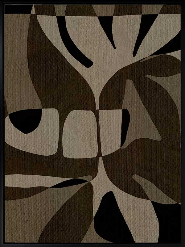 Curved, overlapping abstract forms in shades of olive, beige, and black create a sense of movement and rhythm, from the Shatha collection with Urban Road.