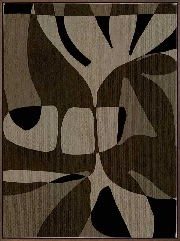 Curved, overlapping abstract forms in shades of olive, beige, and black create a sense of movement and rhythm, from the Shatha collection with Urban Road.