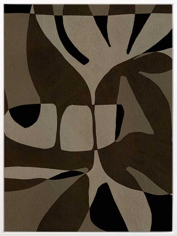 Curved, overlapping abstract forms in shades of olive, beige, and black create a sense of movement and rhythm, from the Shatha collection with Urban Road.