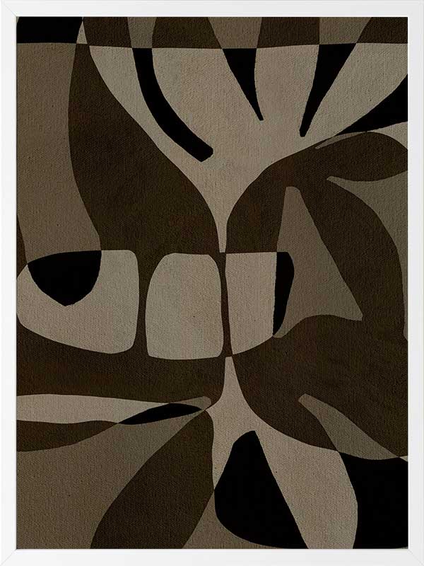 Curved, overlapping abstract forms in shades of olive, beige, and black create a sense of movement and rhythm, from the Shatha collection with Urban Road.