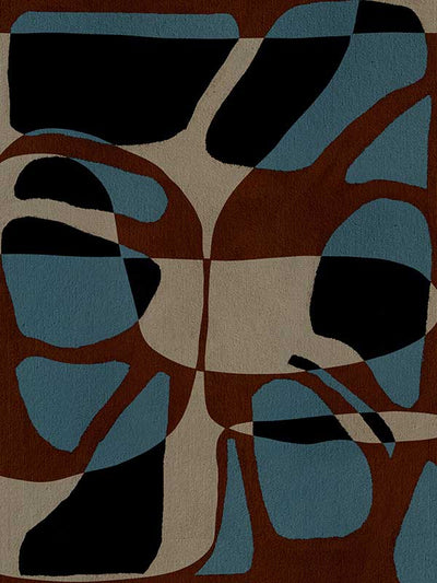 Playful composition of organic shapes in terracotta, black, and turquoise with intersecting negative space, from the Shatha collection with Urban Road.
