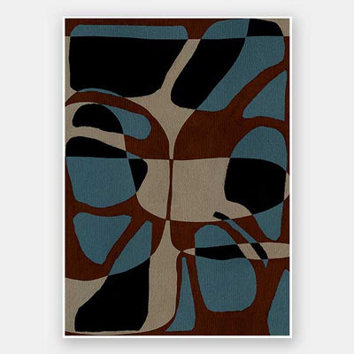 Playful composition of organic shapes in terracotta, black, and turquoise with intersecting negative space, from the Shatha collection with Urban Road.
