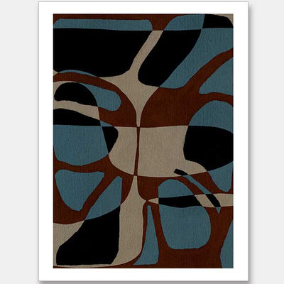 Playful composition of organic shapes in terracotta, black, and turquoise with intersecting negative space, from the Shatha collection with Urban Road.
