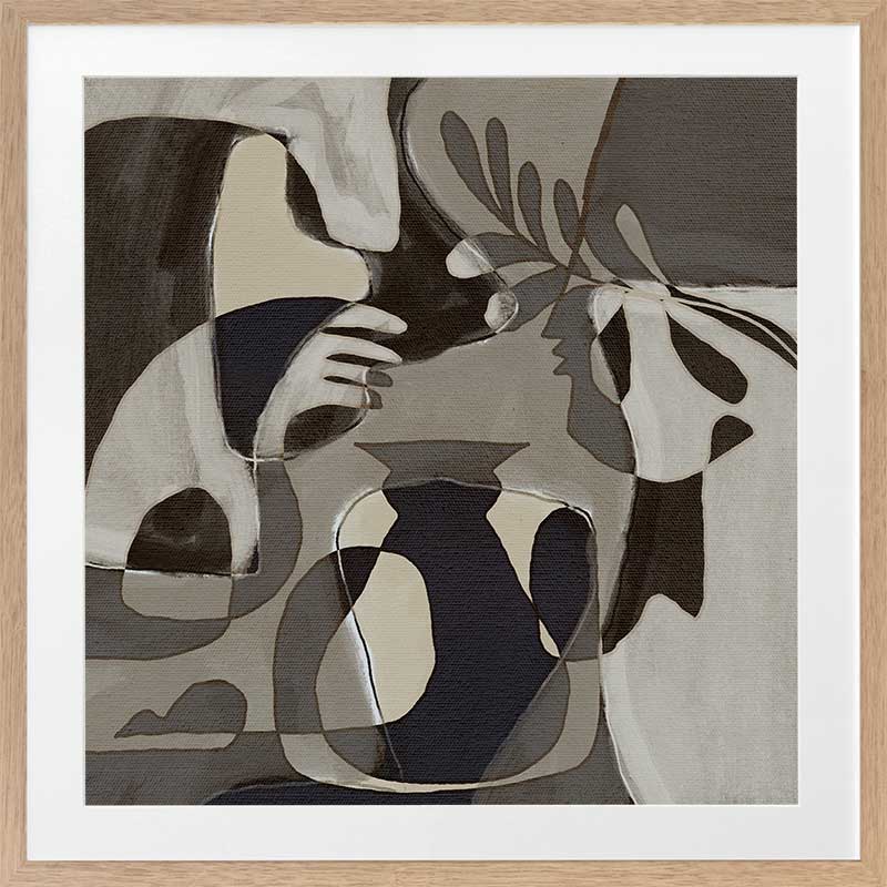 Muted grayscale artwork with abstracted human forms and botanical details creating a soft, introspective mood, from the Shatha collection with Urban Road.