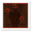 Bold abstract floral piece with overlapping vase forms in dark chocolate hues, accented with vivid red flowers and a patterned red border, from the Shatha collection with Urban Road.