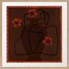 Bold abstract floral piece with overlapping vase forms in dark chocolate hues, accented with vivid red flowers and a patterned red border, from the Shatha collection with Urban Road.