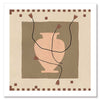 Minimalist floral artwork featuring a pale peach vase with stylised red blooms and slender stems on a beige and taupe backdrop, from the Shatha collection with Urban Road.