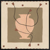Minimalist floral artwork featuring a pale peach vase with stylised red blooms and slender stems on a beige and taupe backdrop, from the Shatha collection with Urban Road.